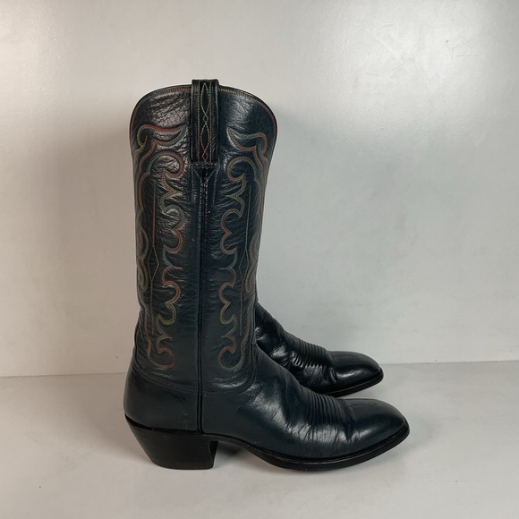 Vintage 1980s Lucchese San Antonio Navy Blue Cowboy Boots Men’s 9 B | Women’s 10 - Picture 12 of 16